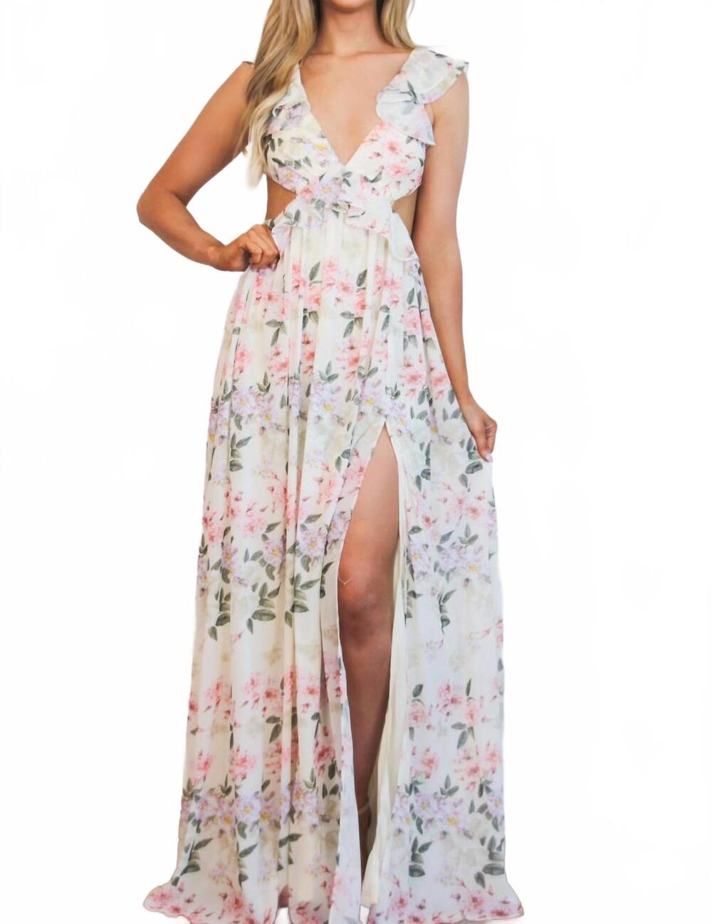 NEW MANIJU garden romance cutout floral maxi dress in cream multi